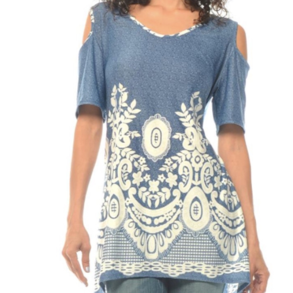 2x NWT cold shoulder shark bite hem lacy silky top